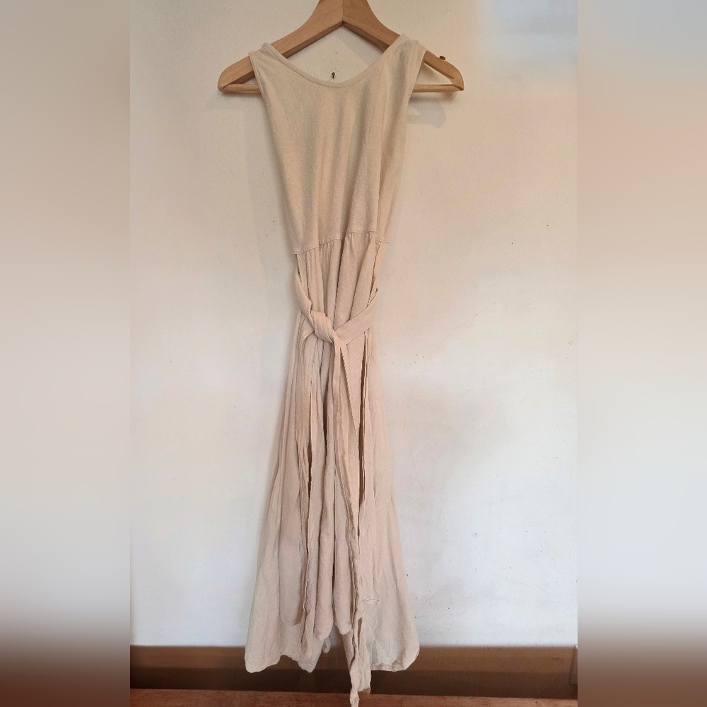 Black Crane Cream Raw Silk Wrap Midi Dress Size Xs